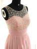 Pink Chiffon Beading Sheer See Through Back Prom Dress